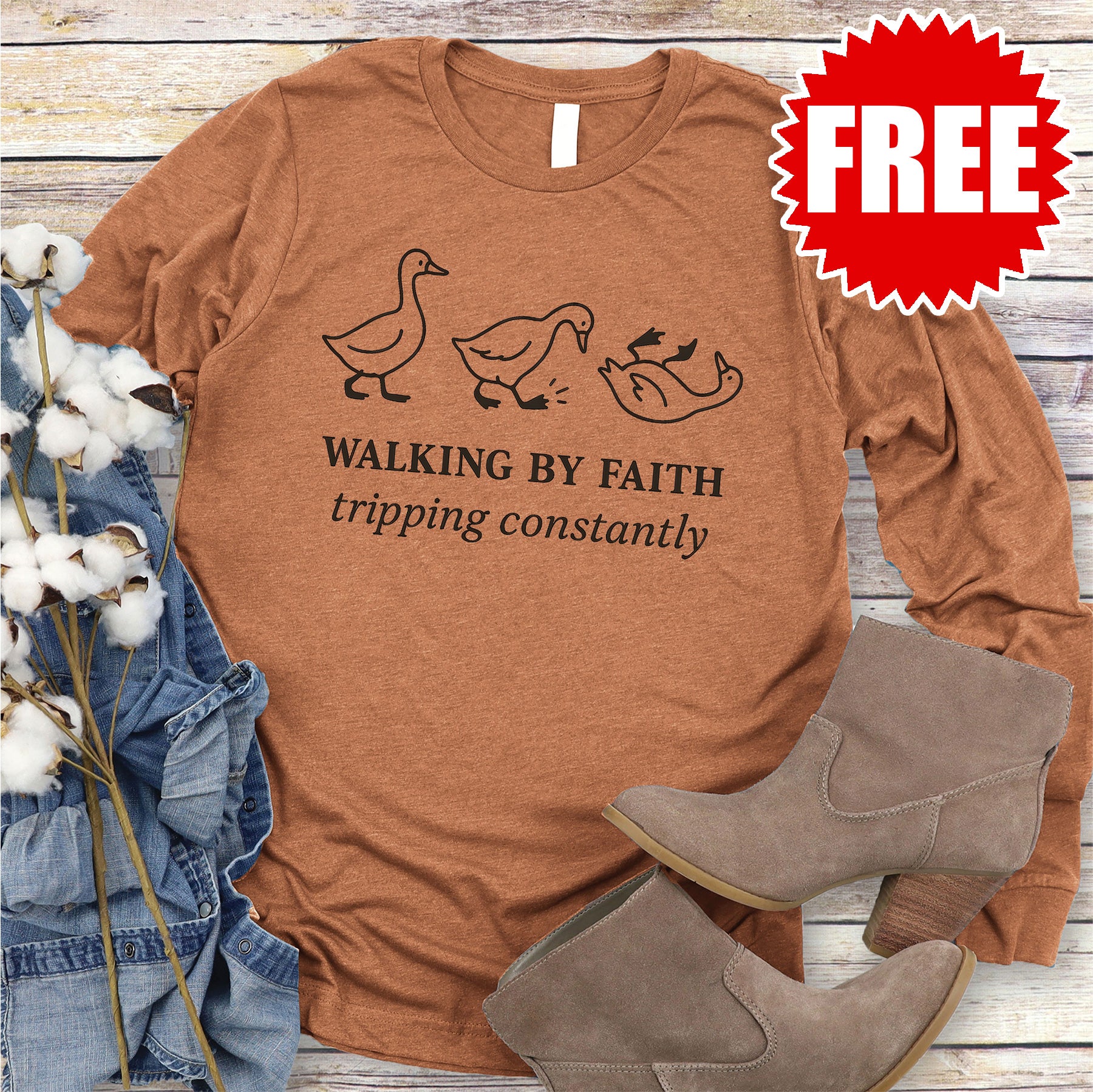 Walking by Faith Geese Long Sleeve - Heather Autumn - 0