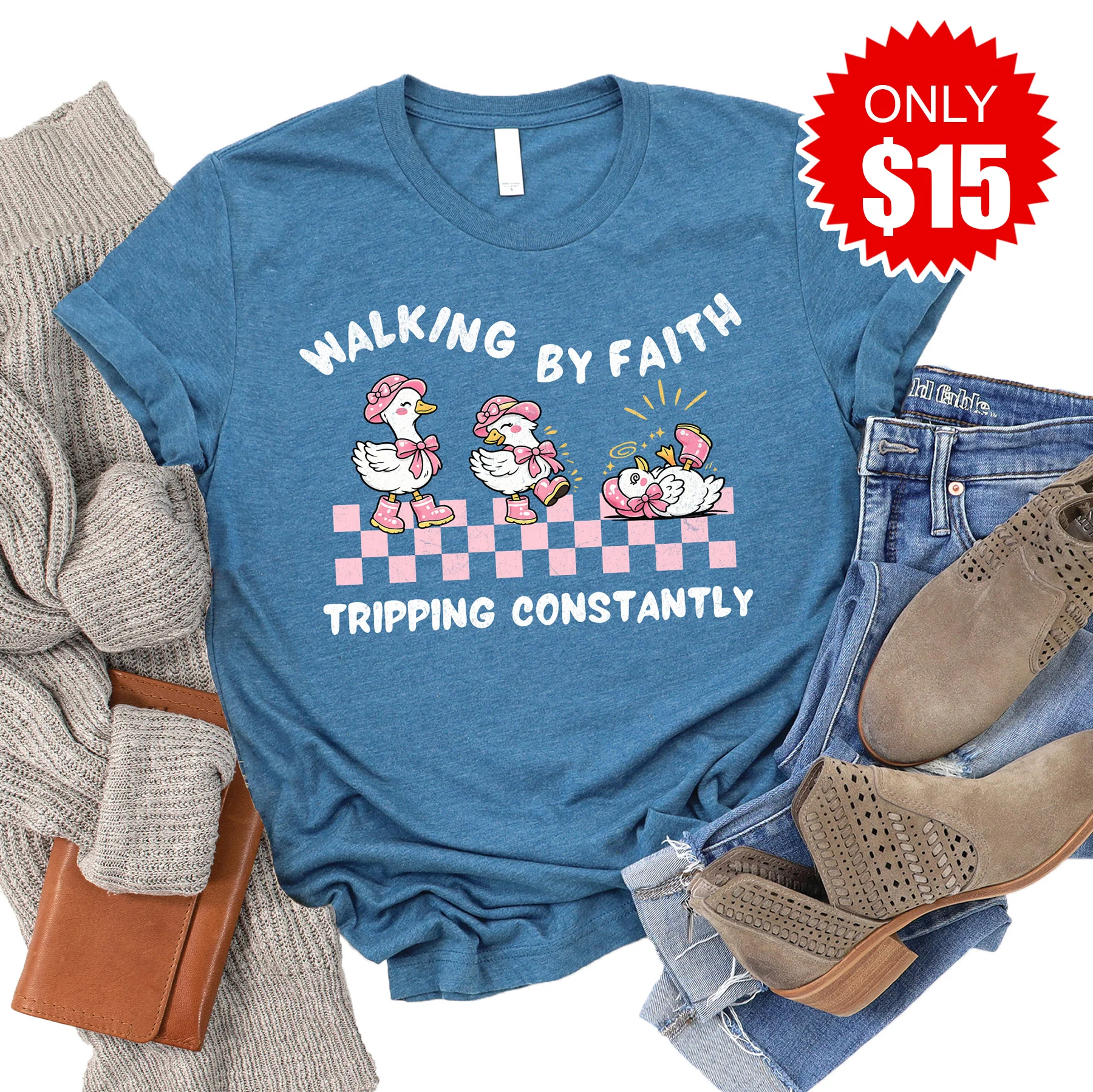 Walking By Faith Tee - Heather Deep Teal - 15