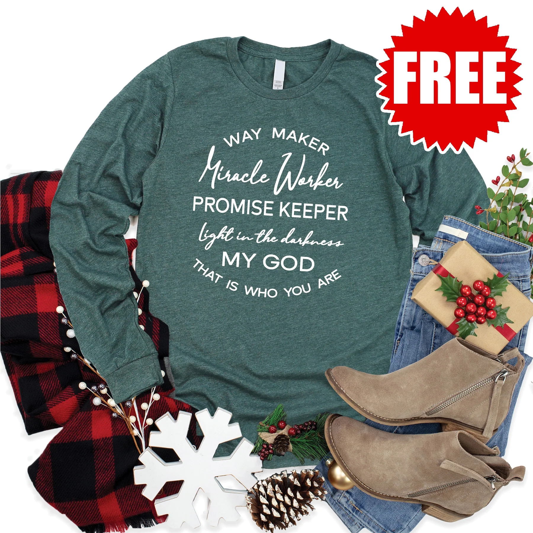 Way Maker Lyrics Long Sleeve - Heather Forest - 0