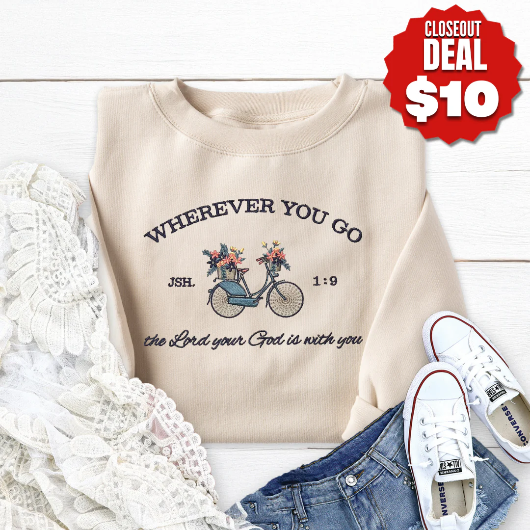 Wherever You Go Bicycle Embroidered Crewneck Sweatshirt