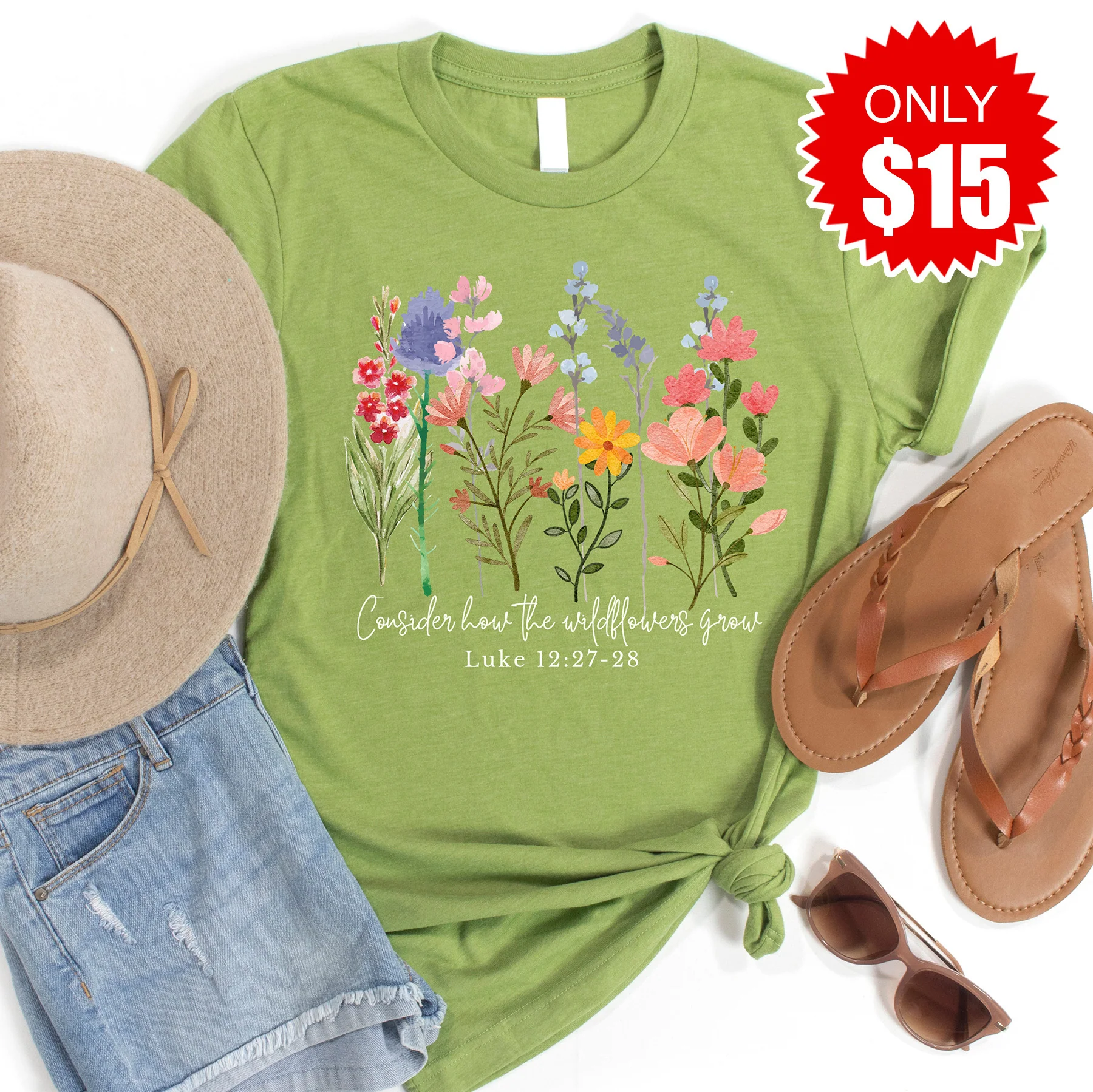 Wild Flowers Grow Tee - Heather Green - 15