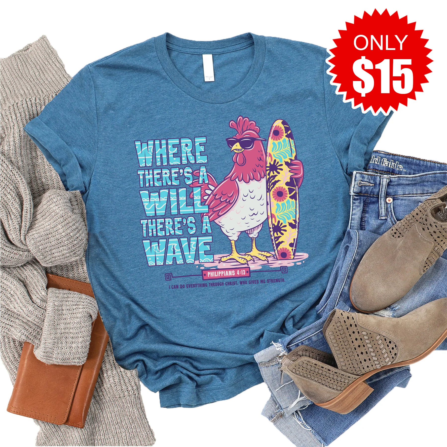 Will Wave Tee - Heather Deep Teal - 15