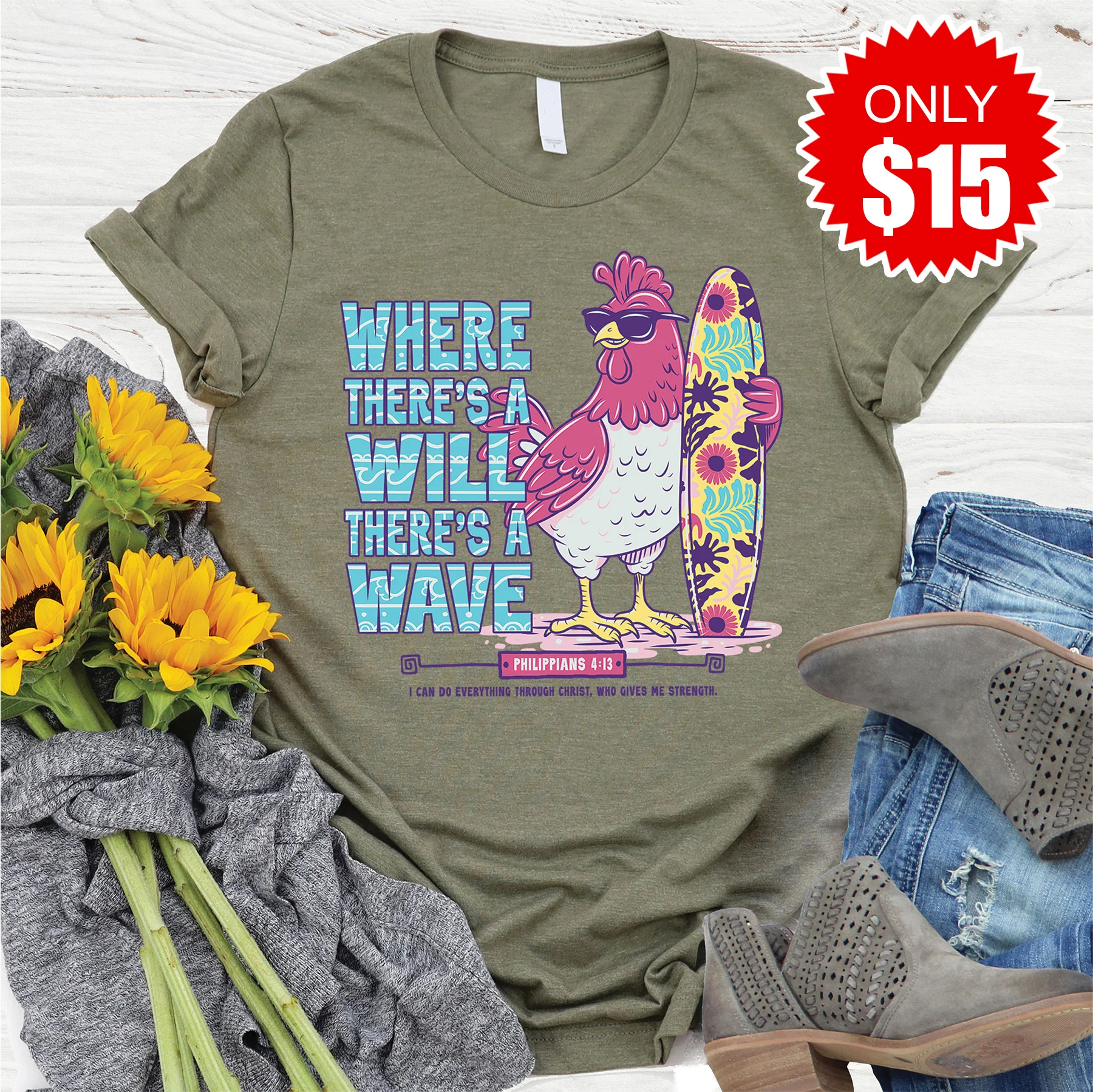 Will Wave Tee - Heather Olive - 15